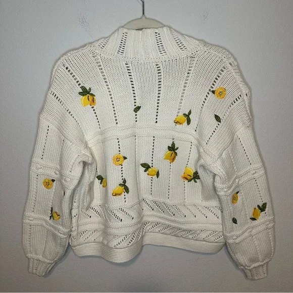NWT Maeve Anthropologie Fruit-Embroidered Lemon 
Cardigan Sweater SZ S Petite - Picture 8 of 8